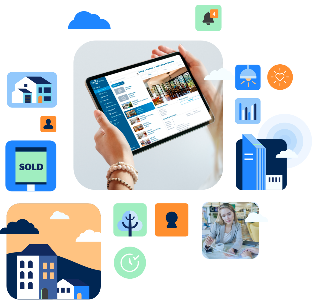 MyKii property management on a tablet, with tools for estate agency teams