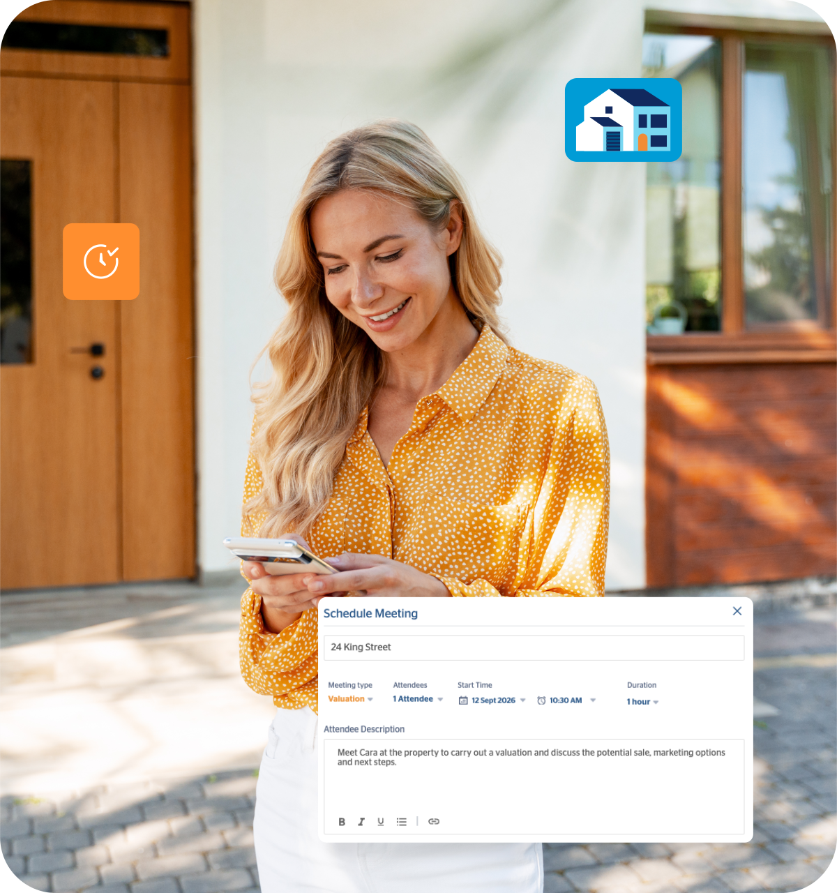 An estate agent using MyKii to schedule a property valuation while away from the office